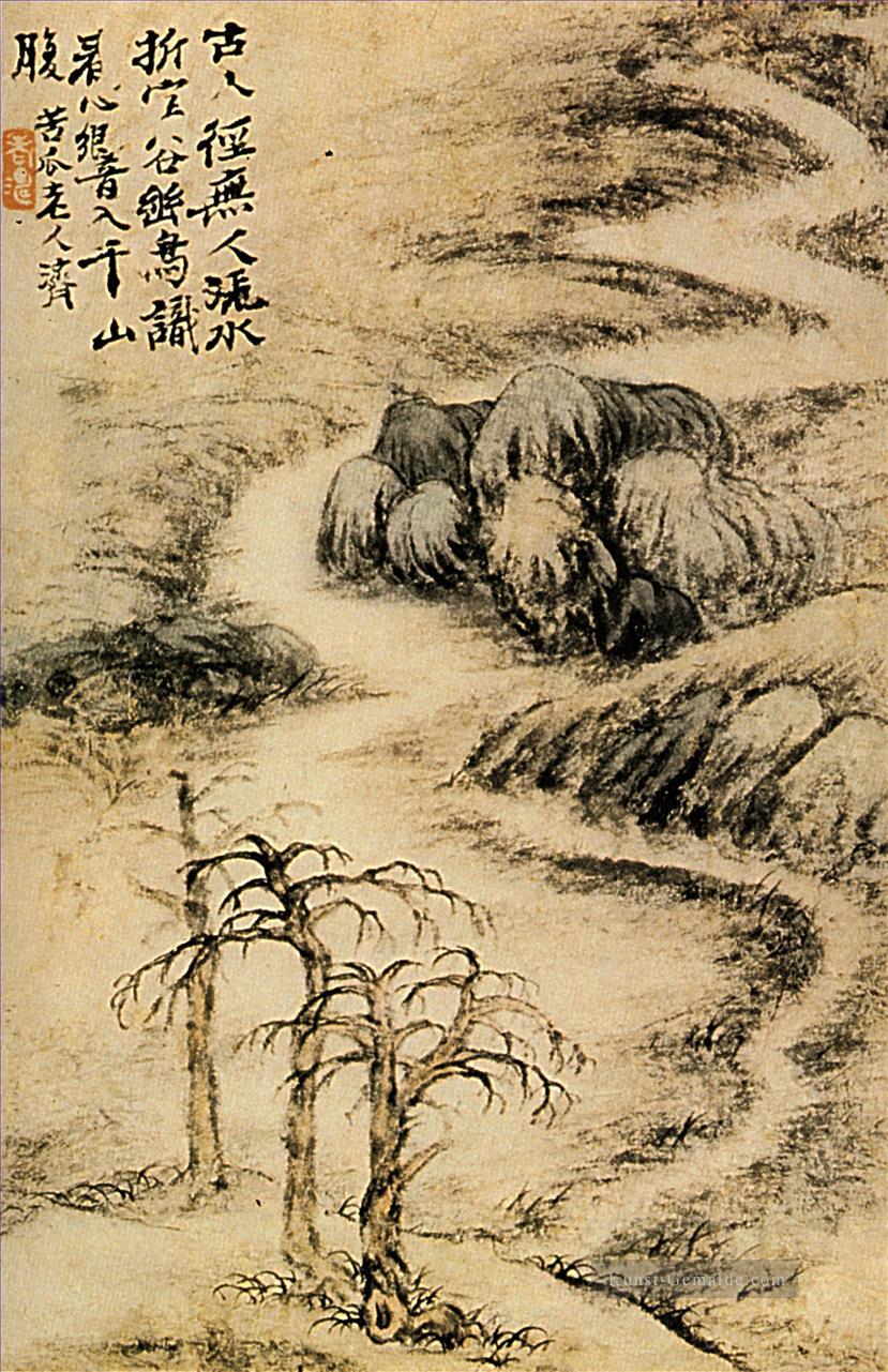 Shitao Bach im Winter 1693 alte China Tinte Ölgemälde